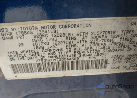 2002 Toyota Rav4 from USA, damaged, VIN JTEGH20V720044509